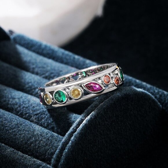 "Colorful CZ Multi Shapes Eternity Beautiful Fashion Ring for Women, UNV… - Picture 1 of 3